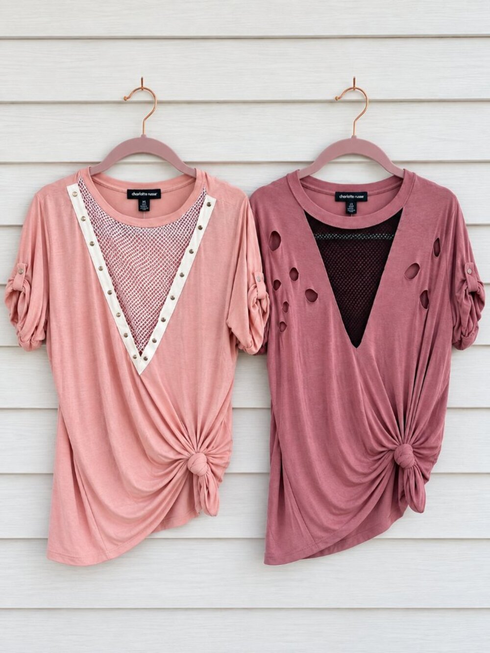2 Charlotte Russe XS Mauve Mesh Distressed Studded Tops Y2K Bundle